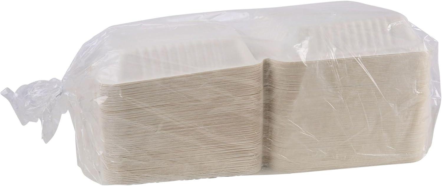 image:imageBoardwalk HINGEWF1CM9 Bagasse Molded Fiber Food Containers 9 x 9 White 1Section 100Sleeve 2 SLVCT