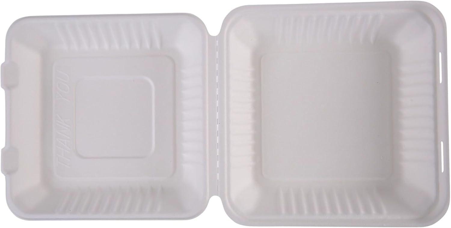 image:imageBoardwalk HINGEWF1CM9 Bagasse Molded Fiber Food Containers 9 x 9 White 1Section 100Sleeve 2 SLVCT
