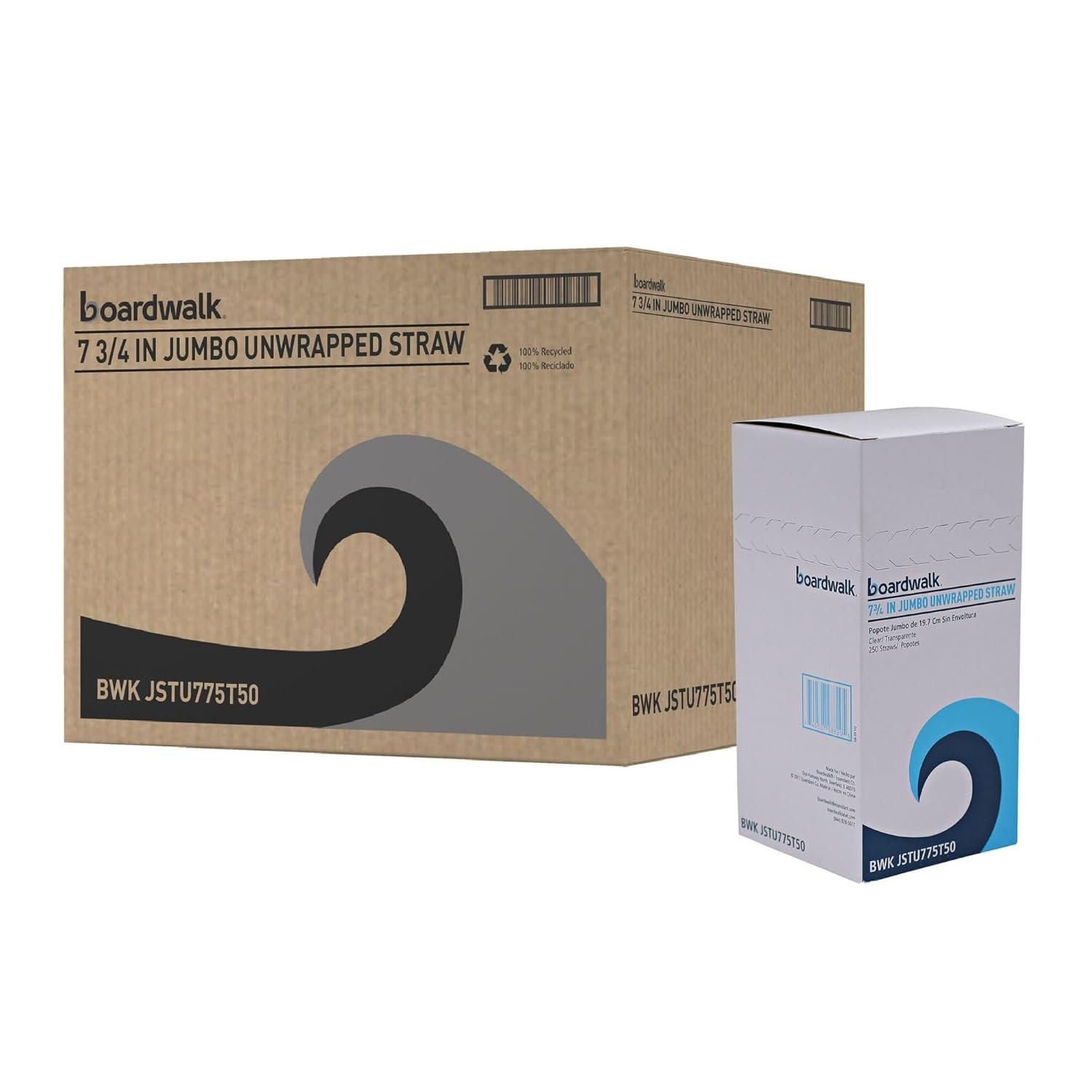 image:imageBoardwalk JSTU775T50 Jumbo Straws 7 34 Plastic Translucent Unwrapped Pack of 250 Case of 50 Packs