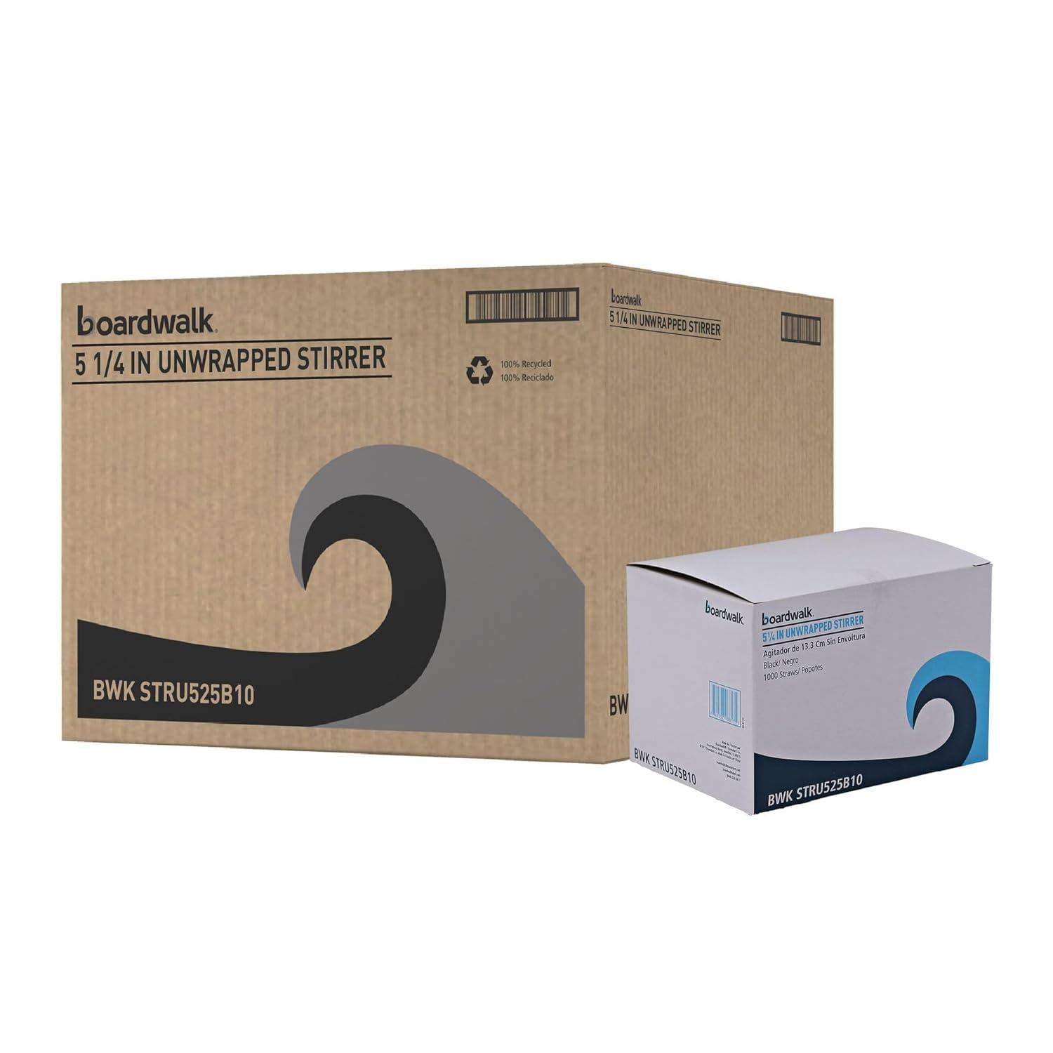 image:imageBoardwalk STRU525B10 Unwrapped SingleTube StirStraws 5 14 Black Pack of 1000 Case of 10