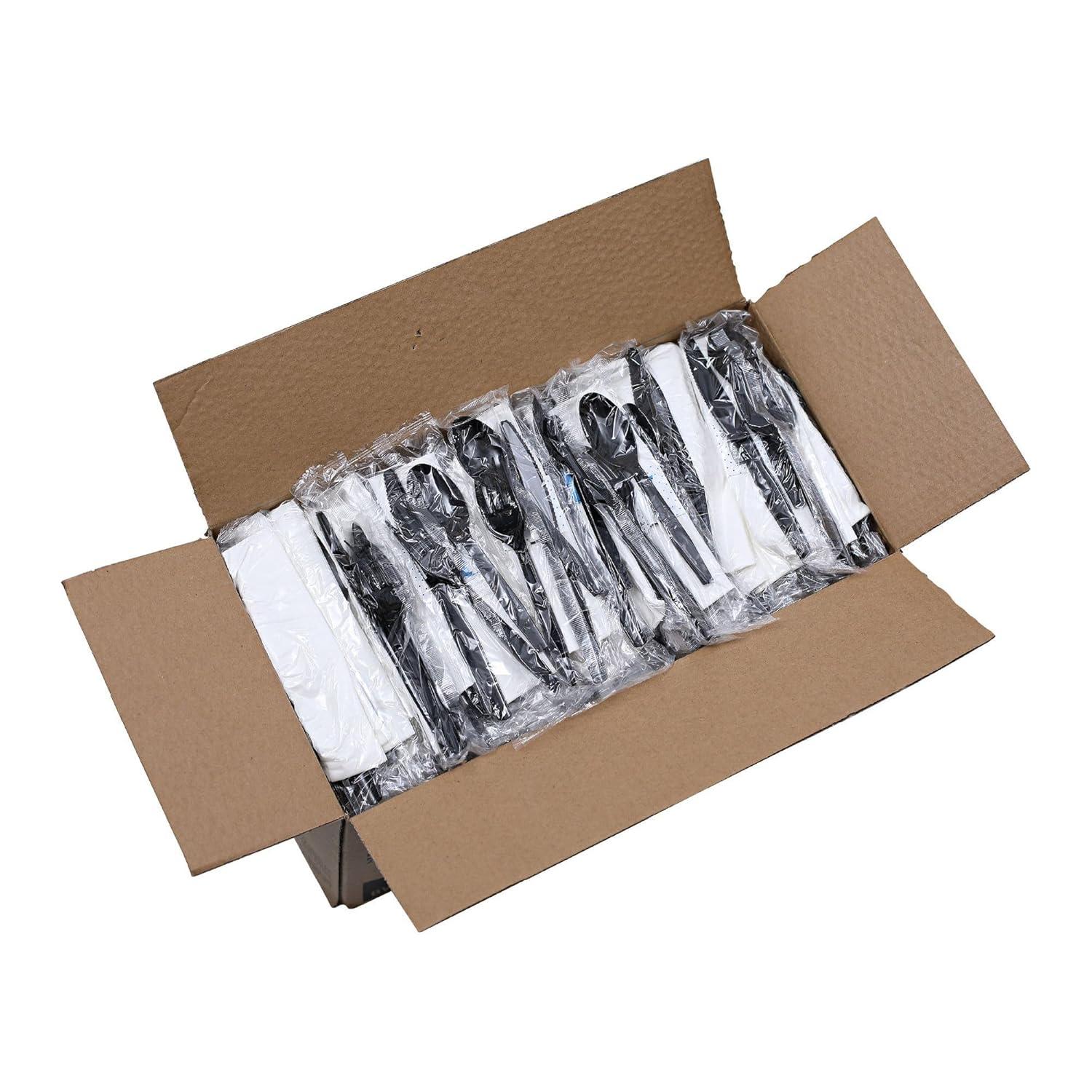 image:imageBoardwalk SixPiece Cutlery Kit CondimentForkKnifeNapkinTeaspoon Black 250Carton