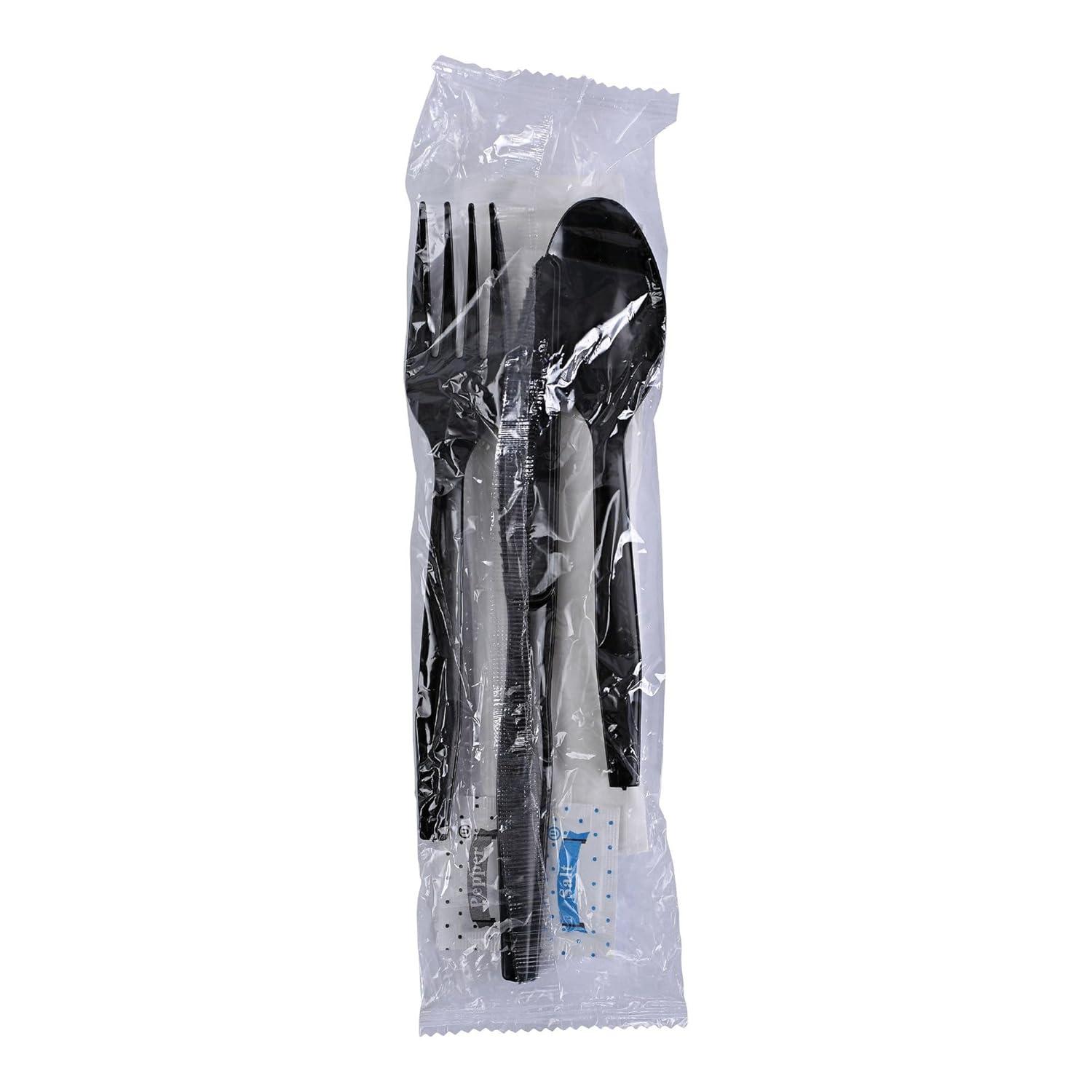 image:imageBoardwalk SixPiece Cutlery Kit CondimentForkKnifeNapkinTeaspoon Black 250Carton