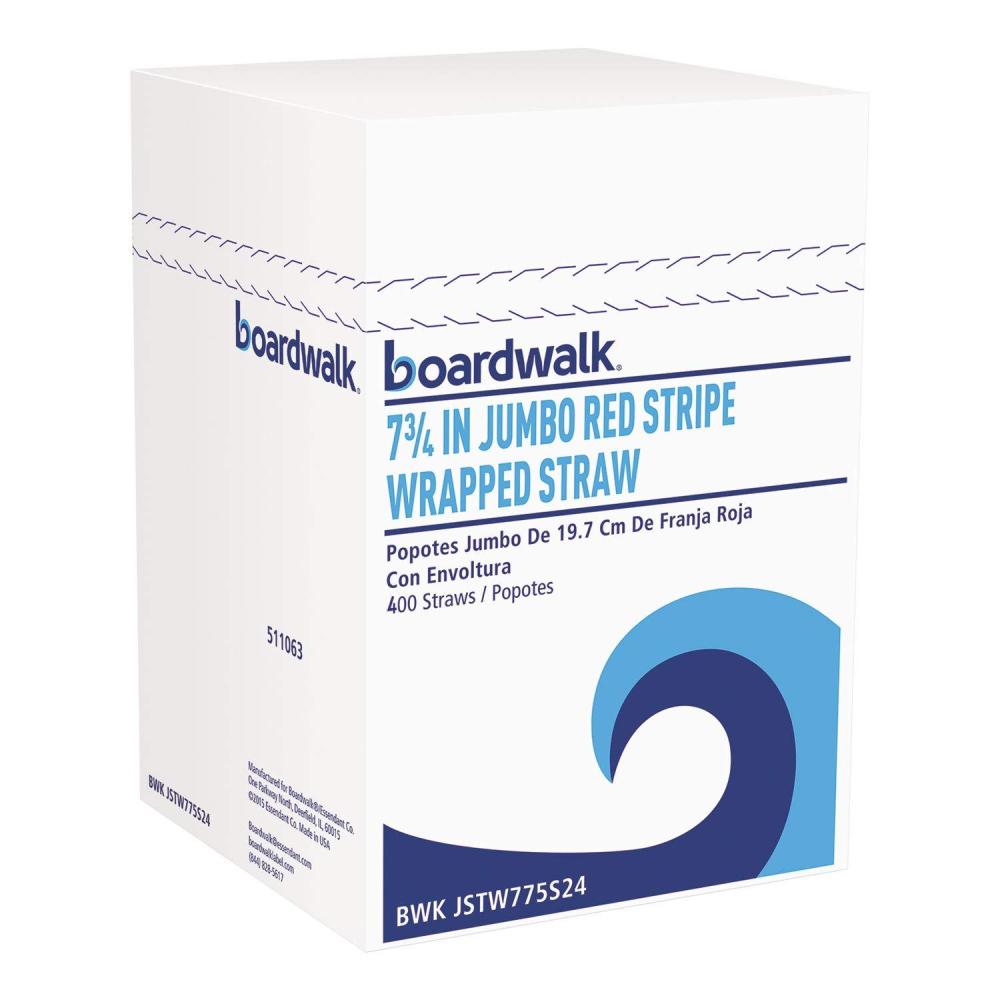 image:imageBoardwalk JSTW775S24 Jumbo Straws 7 34 Plastic Red wWhite Stripe Pack of 500 Case of 24 Packs