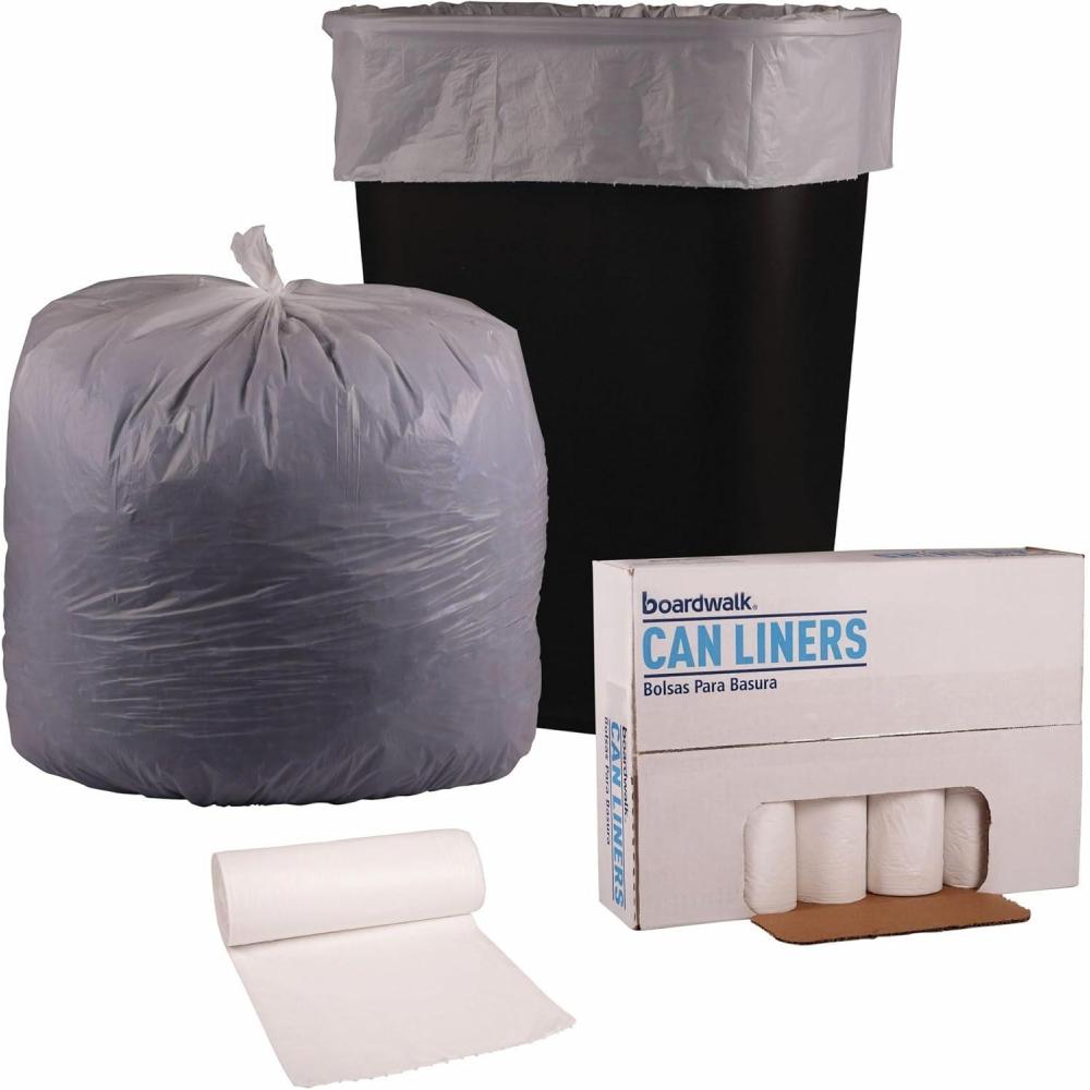 image:imageBoardwalk LowDensity Waste Can Liners 30 gal 06 mil 30 x 36 White 25 BagsRoll 8 RollsCarton