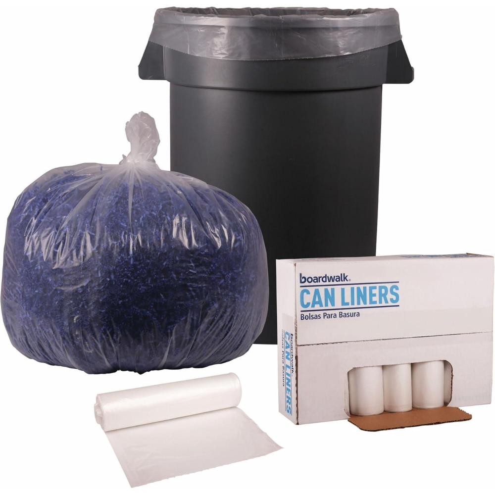 image:imageBoardwalk Recycled LowDensity Polyethylene Can Liners 33 Gallon Garbage Bags 14 mil 33 x 39 Clear 10 BagsRoll 10 RollsCarton