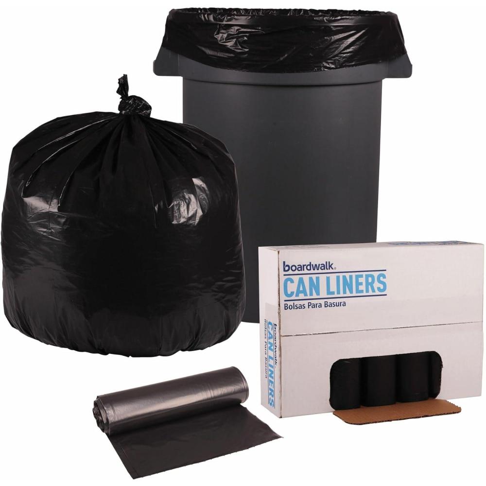 image:imageBoardwalk Recycled LowDensity Polyethylene Can Liners 33 Gallon Garbage Bags 16 mil 33 x 39 Black 10 BagsRoll 10 RollsCarton