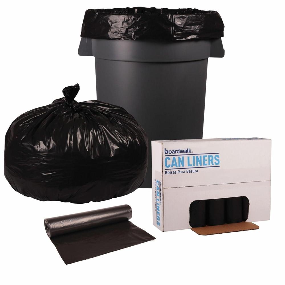 image:imageBoardwalk Recycled LowDensity Polyethylene Can Liners 60 Gallon Garbage Bags 18 mil 38 x 58 Black 10 BagsRoll 10 RollsCarton