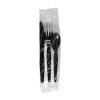 Boardwalk Four-Piece Cutlery Kit, Fork/Knife/Napkin/Teaspoon, Black, 250/Carton
