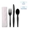 Boardwalk Four-Piece Cutlery Kit, Fork/Knife/Napkin/Teaspoon, Black, 250/Carton