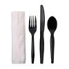 Boardwalk Four-Piece Cutlery Kit, Fork/Knife/Napkin/Teaspoon, Black, 250/Carton