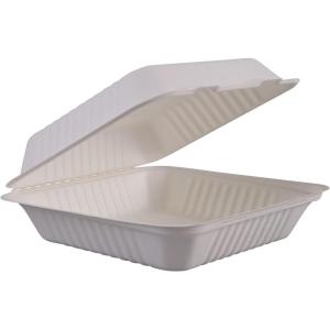 Boardwalk HINGEWF1CM9 Bagasse Molded Fiber Food Containers 9 x 9 White 1-Section 100/Sleeve 2 SLV/CT