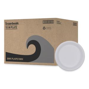 Boardwalk Hi-Impact Plastic Dinnerware, Plate, 10″ dia, White, 500/Carton