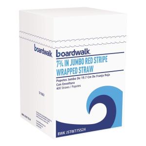 Boardwalk JSTW775S24 Jumbo Straws, 7 3/4″, Plastic, Red w/White Stripe, Pack of 500 (Case of 24 Packs)