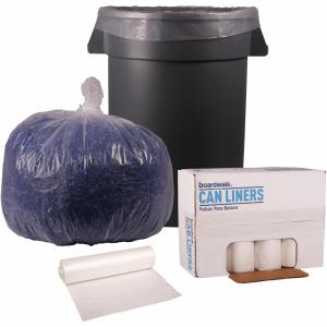Boardwalk Recycled Low-Density Polyethylene Can Liners, 33 Gallon Garbage Bags, 1.1 mil, 33″ x 39″, Clear, 10 Bags/Roll, 10 Rolls/Carton