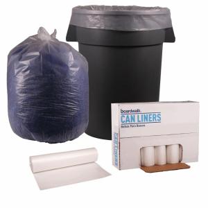 Boardwalk Recycled Low-Density Polyethylene Can Liners, 56 Gallon Garbage Bags, 1.1 mil, 43″ x 47″, Clear, 10 Bags/Roll, 10 Rolls/Carton