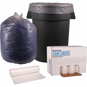 Boardwalk Recycled Low-Density Polyethylene Can Liners, 56 Gallon Garbage Bags, 1.4 mil, 43″ x 47″, Clear, 10 Bags/Roll, 10 Rolls/Carton