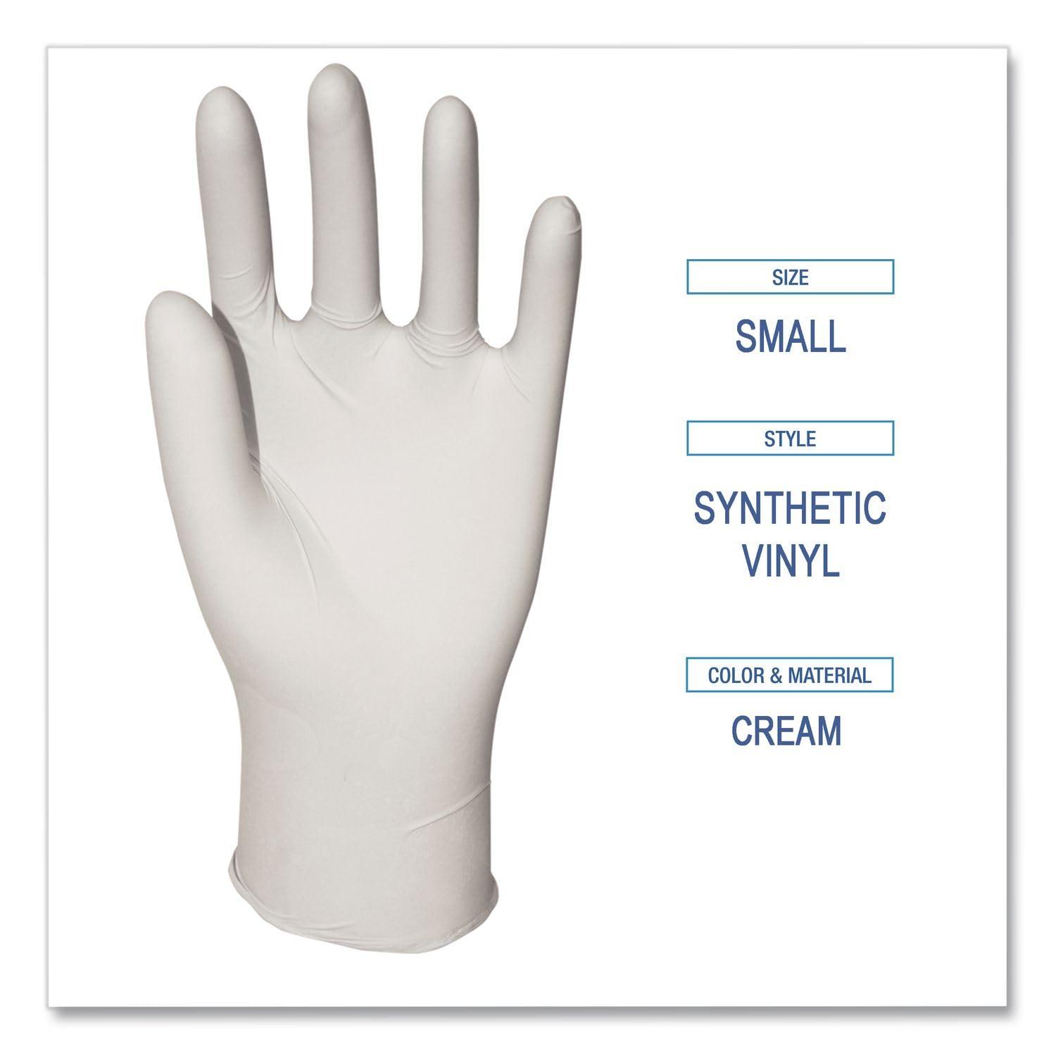 image:imageBoardwalk BWK315SCT PowderFree Synthetic Vinyl Glove 4 mil Synthetic Small Cream Pack of 1000