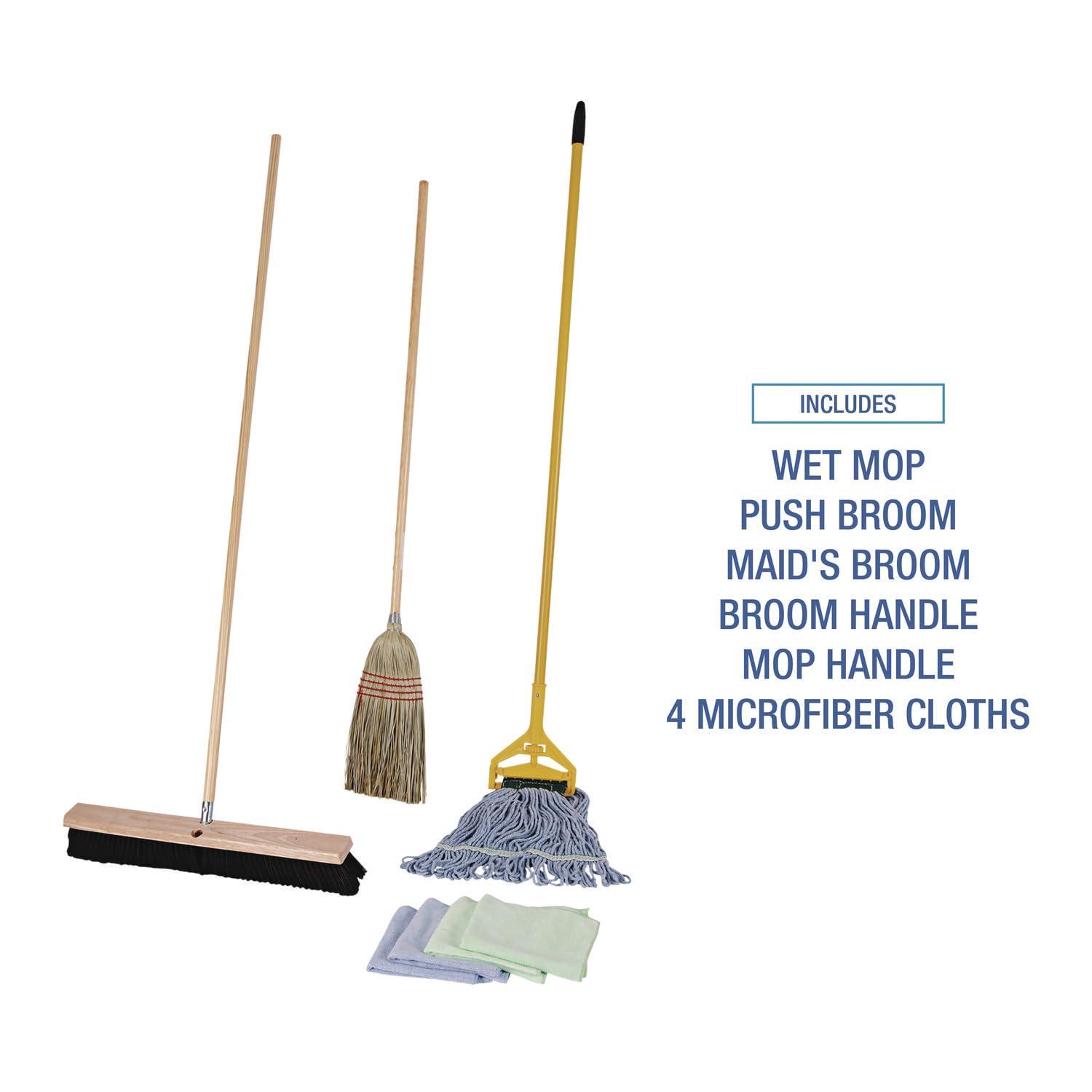 image:imageBoardwalk Cleaning Kit Medium Blue CottonRayonSynthetic Head 60 NaturalYellow WoodMetal Handle