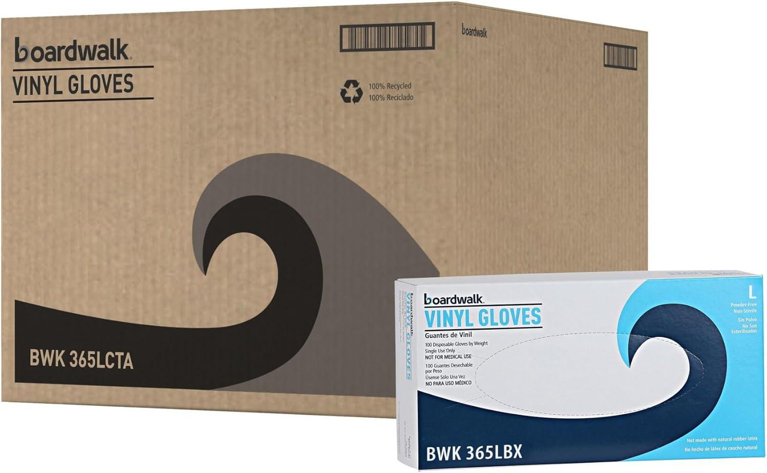 image:imageBoardwalk General Purpose Vinyl Gloves PowderLatexFree 26 mil Large Clear 100Box 10 BoxesCartonBwk365lct