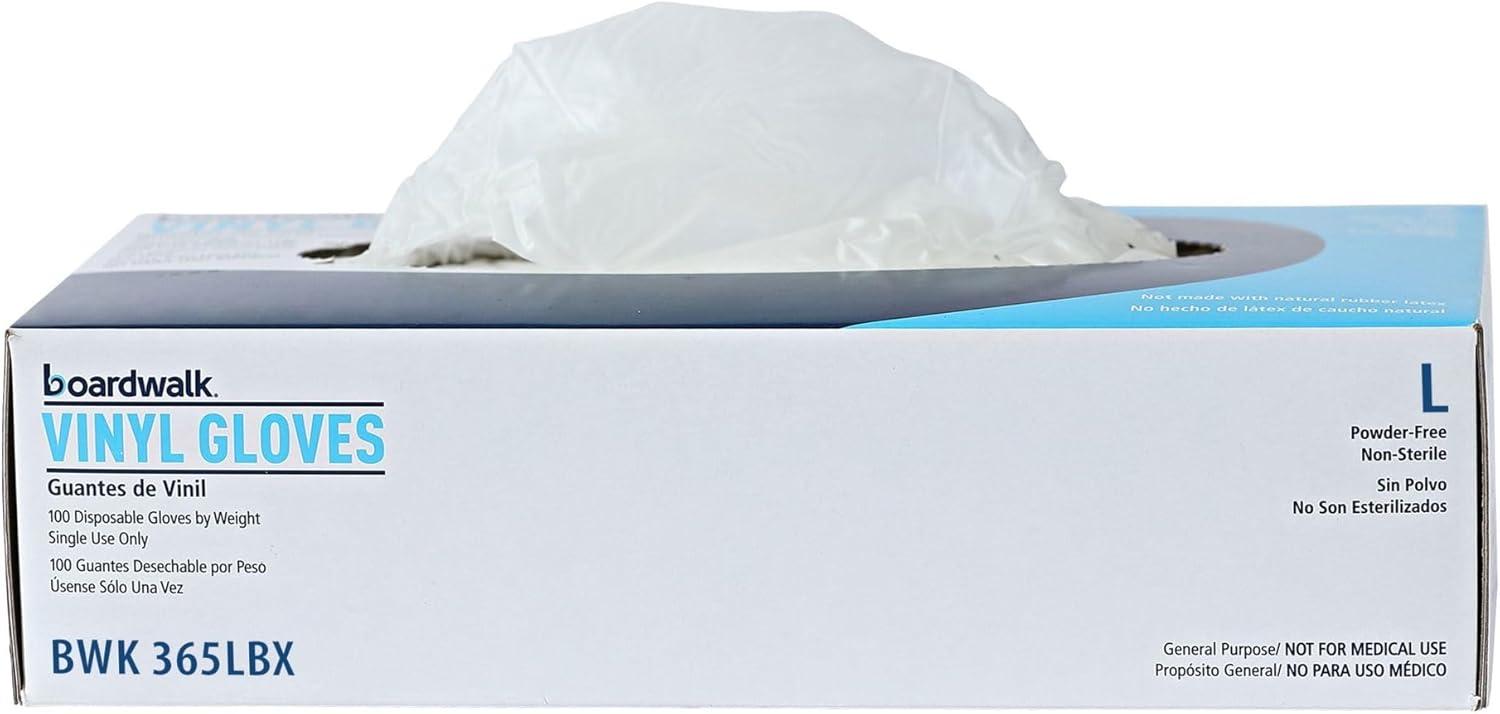 image:imageBoardwalk General Purpose Vinyl Gloves PowderLatexFree 26 mil Large Clear 100Box 10 BoxesCartonBwk365lct