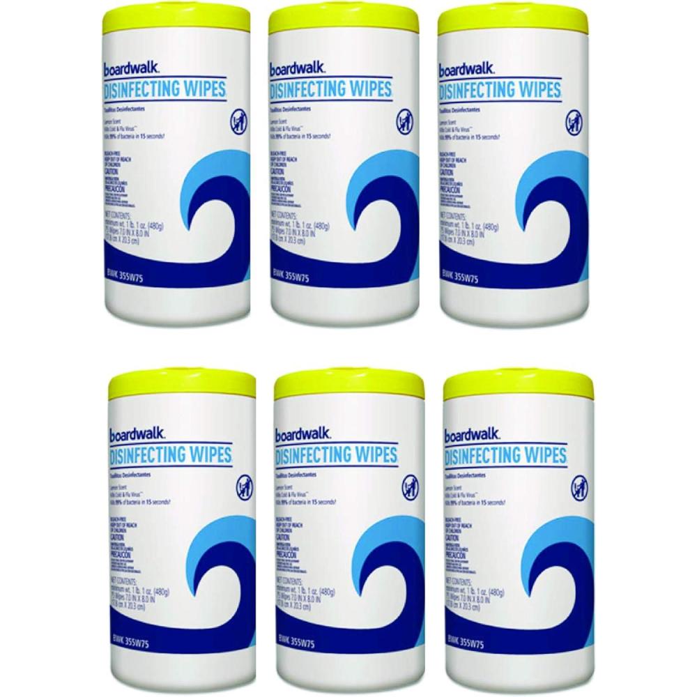 image:imageBoardwalk Disinfecting Wipes 7 x 8 Lemon Scent 75Canister 6 CanistersCarton
