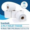 Boardwalk 2-Ply Bulk Toilet Paper Rolls for Professional and Commercial Use | 125 Feet Septic Safe Single Roll Toilet Paper Rolls | 500 White 4.5″ x 3″ Sheets per Roll | 96 Count per Box