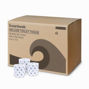 Boardwalk 2-Ply Bathroom Toilet Paper Tissue, Septic Safe, 500 Sheets/Roll, Bulk Quantity 96 Rolls/Carton, 4″ x 3″, White