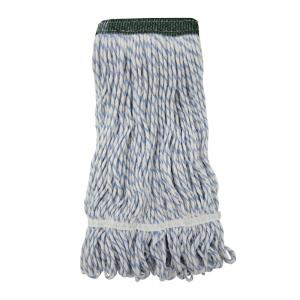 Boardwalk Mop Head, Floor Finish, Wide, Rayon/Polyester, Medium, White/Blue, 12/Carton